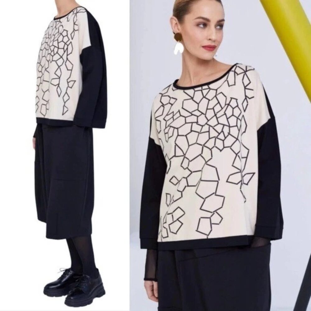 NWT $234 NAYA Black & Sand Spider Web Top sz 1 M L Made in ITALY